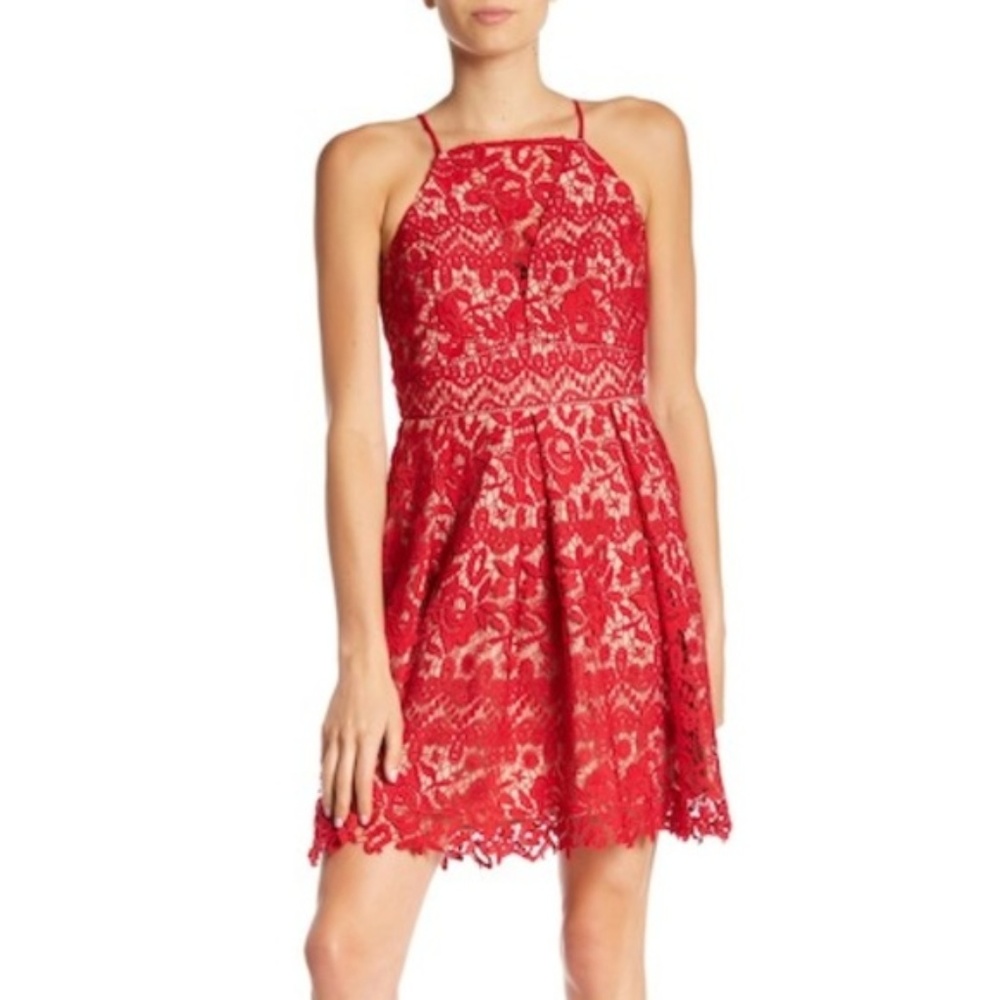 NWT Adelyn Rae Krista Lace Fit & Flare Dress Red
